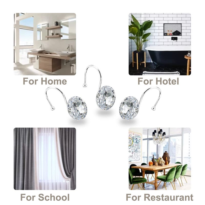 Yapicoco 12PCS Shower Curtain Hooks Rings for Bathroom  Stainless Steel Rust Resistant Decorative Rhinestones Hangers for Shower Curtains  Clothing  Towels  etc. - Image 5